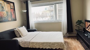 1 bedroom, blackout curtains, iron/ironing board, free WiFi