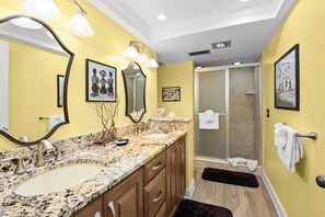 Combined shower/bathtub, hair dryer, towels - Gulf Gate Resort #502 Gulf Front Heated Pool (St Pete Beach)