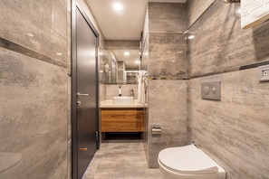 Habitación triple estándar | Baño | Ducha, artículos de higiene personal ecológicos y secador de pelo