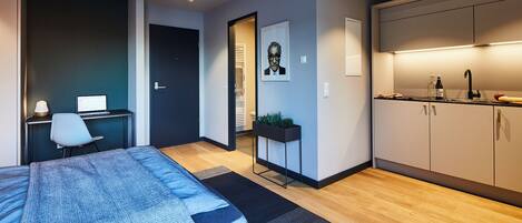 In-room safe, desk, laptop workspace, blackout drapes