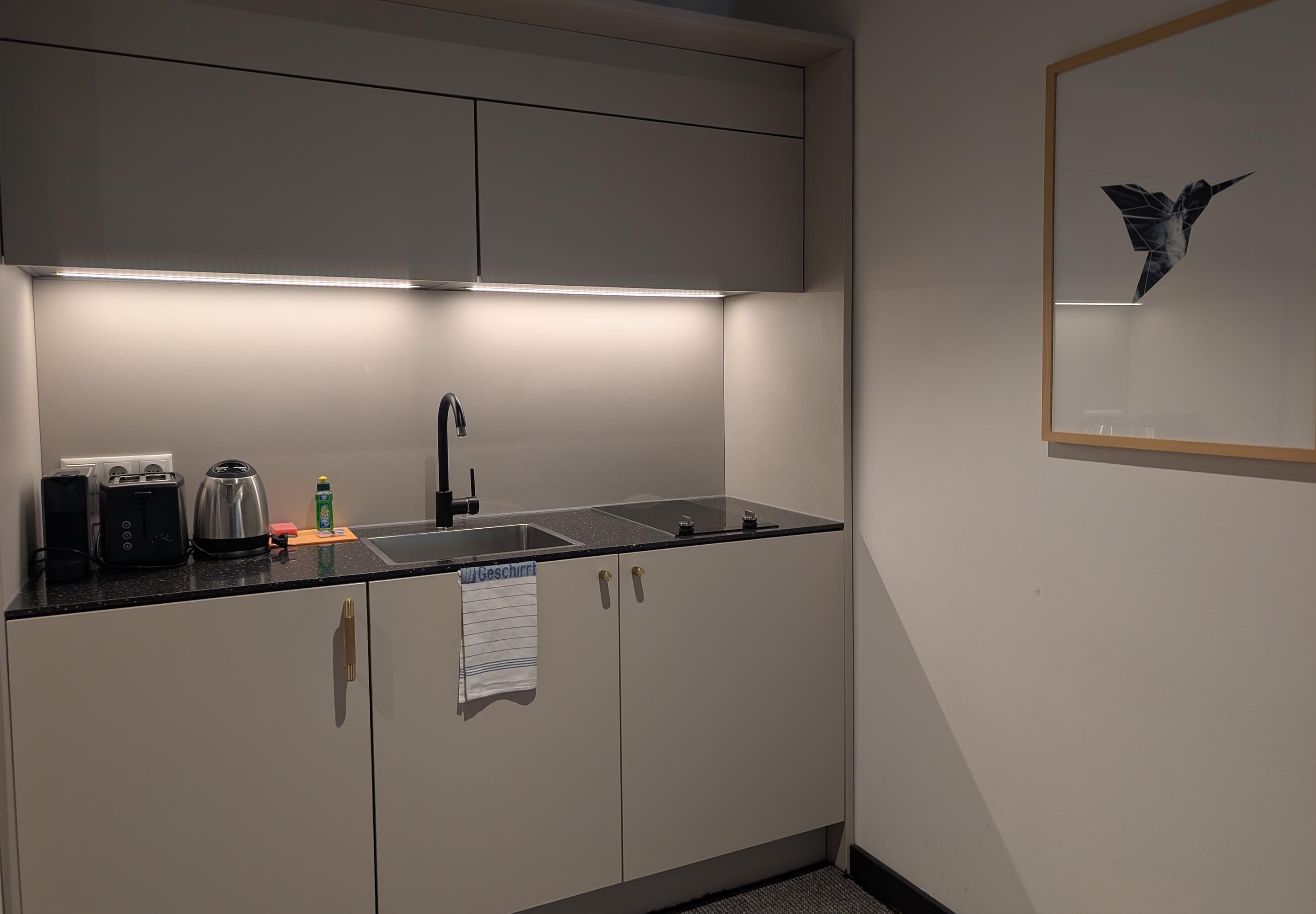 Frigorífico, microondas, placa de cocina y lavavajillas