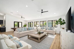 TV, fireplace, video games, stereo