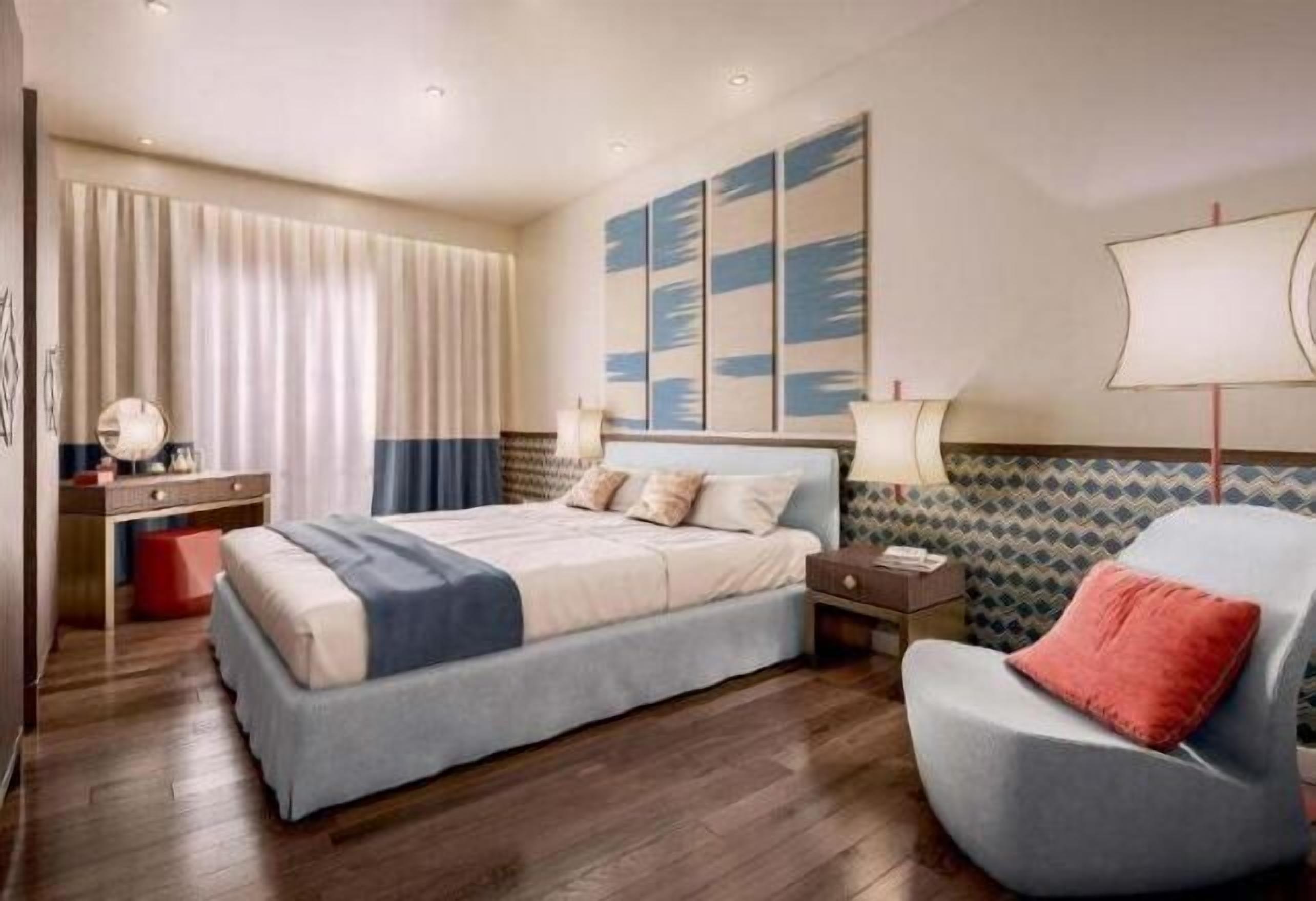 Roupas de cama premium, cofres nos quartos, escrivaninha