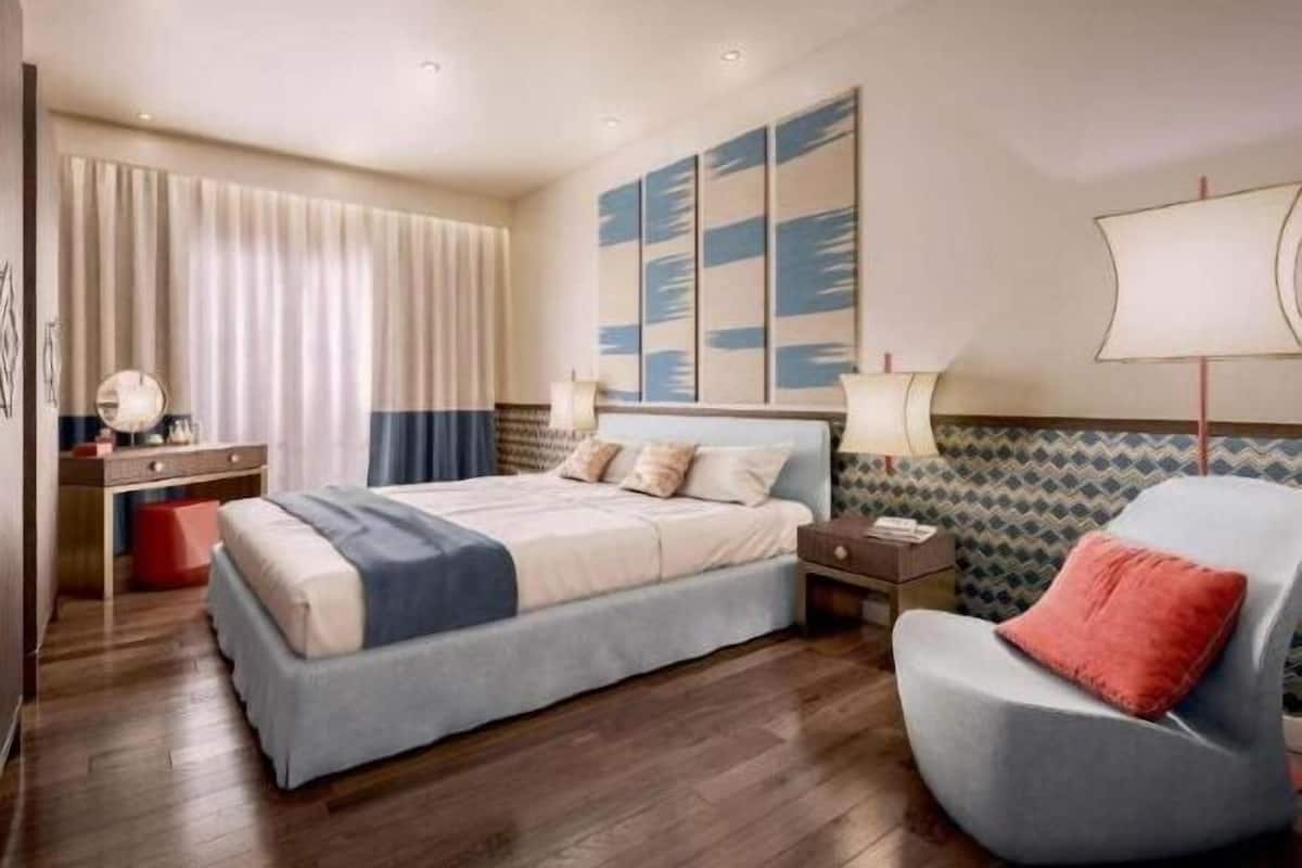 Roupas de cama premium, cofres nos quartos, escrivaninha