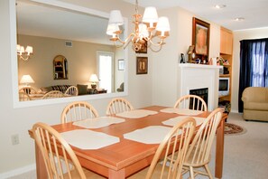 Enjoy meals in this well-appointed dining area with a large table and comfortable seating for six.