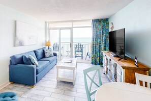 TV, DVD player, video library