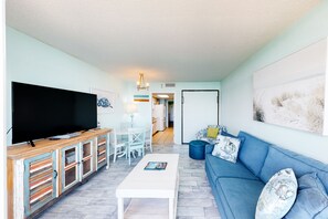 TV, DVD player, video library