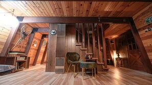Interior - Moonlit Bear Hut - A Cozy Gambrel Roof A-Frame Cabin retreat (Big Bear City)