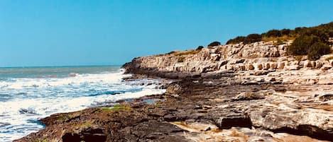 Playa en los alrededores, camastros y toallas de playa