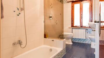 Combined shower/bathtub, hair dryer, bidet, towels