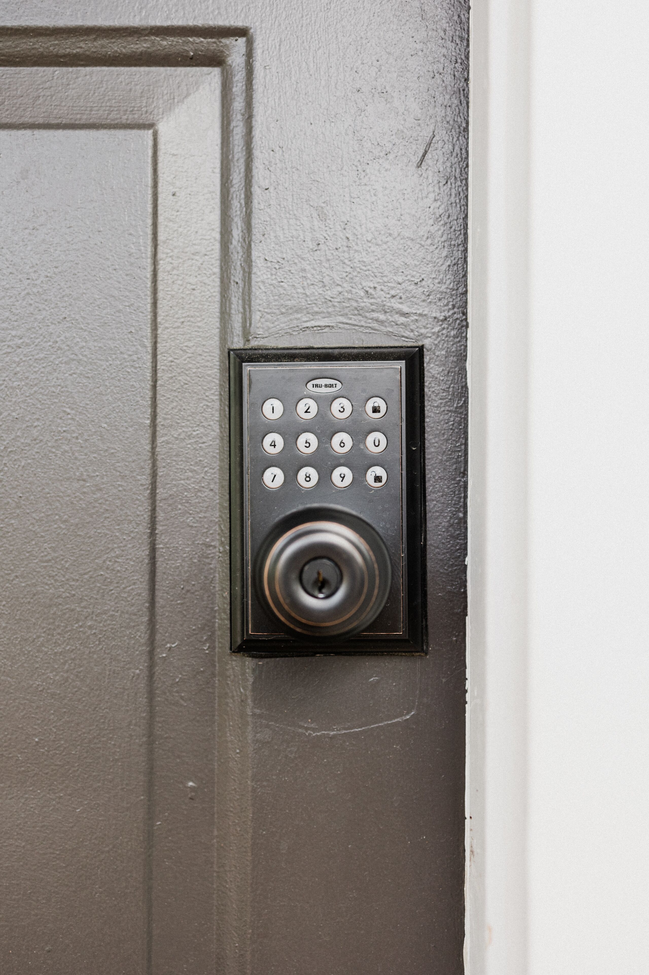 A door with a numeric keypad lock.