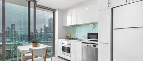 Fridge, microwave, oven, dishwasher
