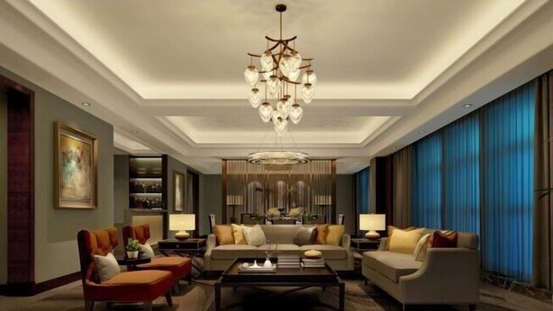 A spacious living room with a chandelier, sofas, and a coffee table. - Hui Chang Hotel (Huichang)