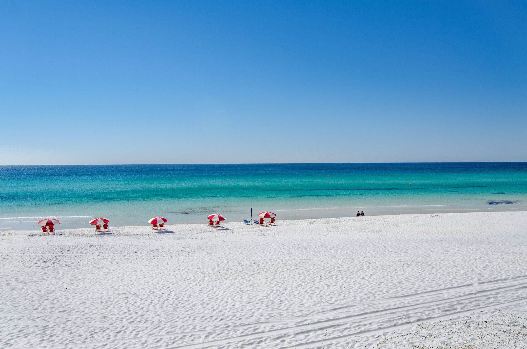 On the beach, sun loungers