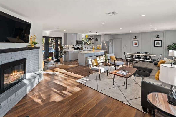 TV, fireplace, offices
