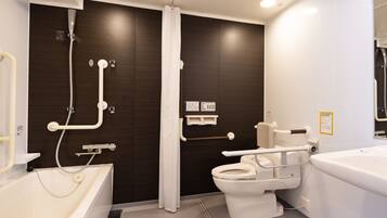 Free toiletries, hair dryer, slippers, electronic bidet