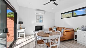 Smart TV, fireplace, table football, ping pong