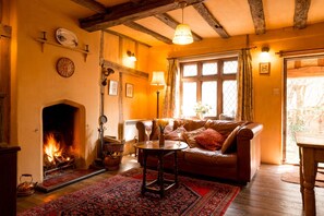 Smart TV, chimenea y libros 