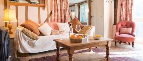 Smart TV, fireplace, DVD player, books