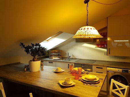 Fridge, dishwasher, cookware/dishes/utensils. Luxury penthouse in the centre of Lerma