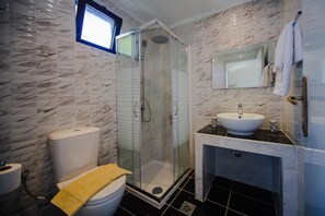 Regadera, secadora de cabello, toallas, jabón 