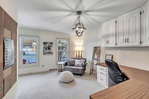 Smart TV, fireplace, video games, offices