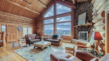 TV, fireplace, DVD player, books