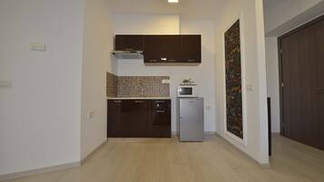 Fridge, microwave, coffee/tea maker, electric kettle
