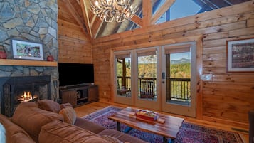 Smart TV, fireplace, DVD player, books