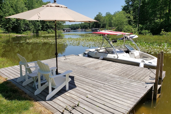 Fishing and Sunbathing dock - shown with 21 foot boat (not included)