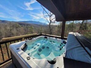 Outdoor spa tub - Great View, Location, Studio Log Cabin, Hot Tub! (Gatlinburg)