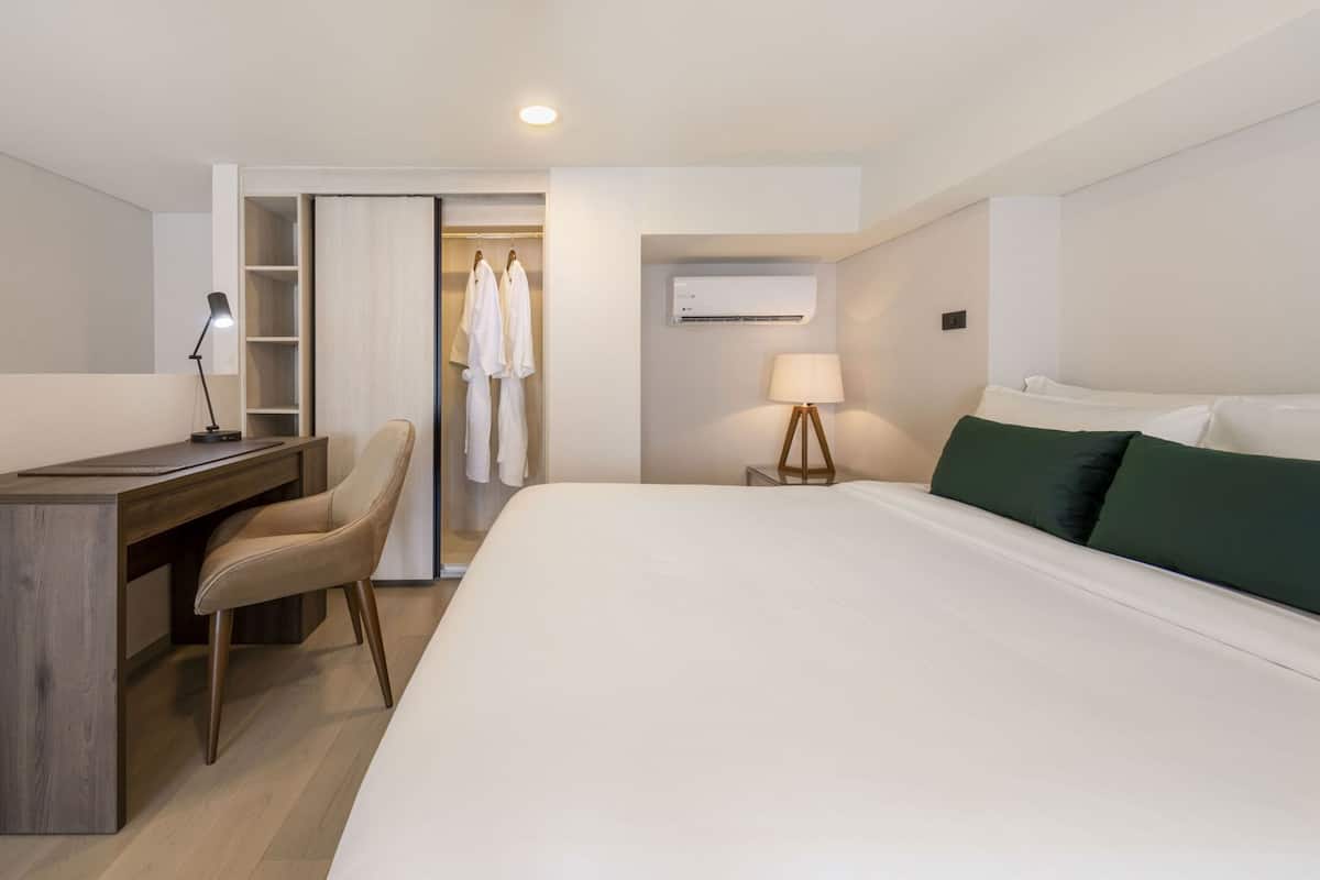 In-room safe, desk, laptop workspace, blackout curtains