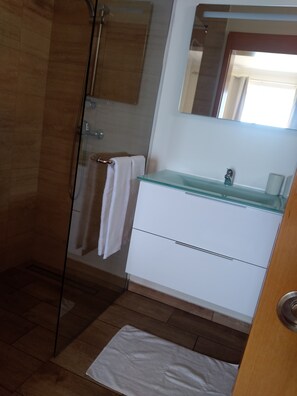 Dusche, Haartrockner, Handtücher