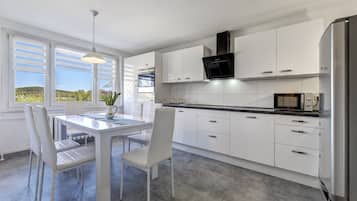 Classic Apartment | Private kitchen | Full-size fridge, microwave, oven, stovetop