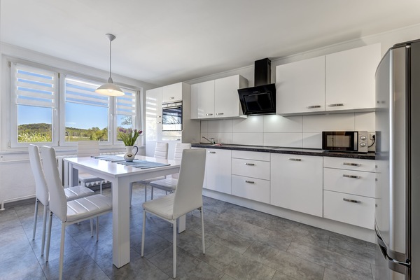 Apartamento clásico | Cocina privada | Frigorífico grande, microondas, horno y placa de cocina