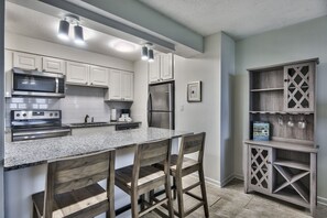 Fridge, microwave, oven, dishwasher