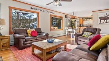 Una Smart TV, una chimenea, un reproductor de DVD, libros