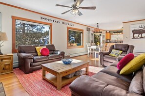 Smart TV, fireplace, DVD player, books