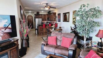 TV, fireplace, stereo