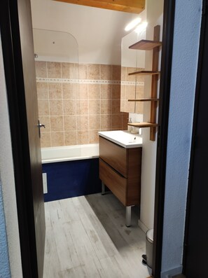 Combined shower/bathtub, hair dryer, toilet paper - 6-bed apartment Saint François Longchamp - sheets/parking/Internet (fiber) (Saint-François-Longchamp)