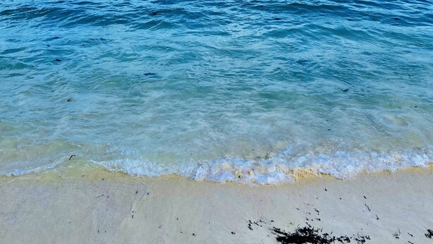 A beach with clear blue water, a sandy shore, and distant islands. - Crystal Cove At Sapphire Beach (St Thomas)