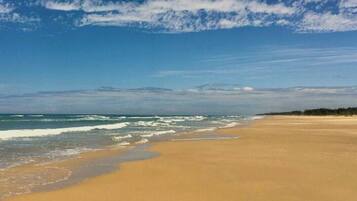 Beach nearby, sun loungers