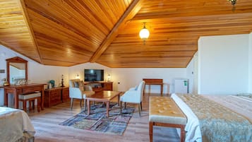 Premium bedding, memory foam beds, desk, laptop workspace
