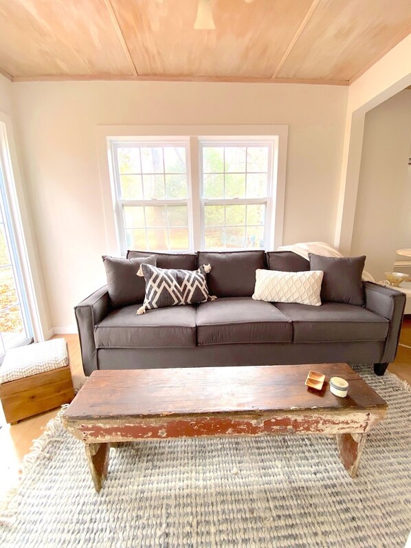 Smart TV, fireplace, music library