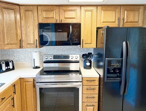 Fridge, microwave, oven, dishwasher