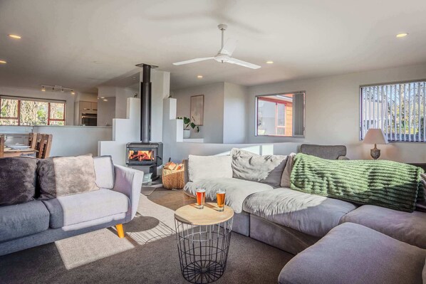 TV, fireplace