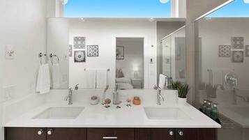 Bathtub, hair dryer, towels