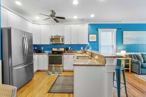 Fridge, microwave, oven, stovetop - Deja Blue with an Ocean View at Carolina Beach (Carolina Beach)