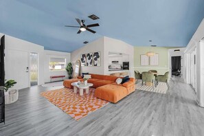 TV, fireplace, offices