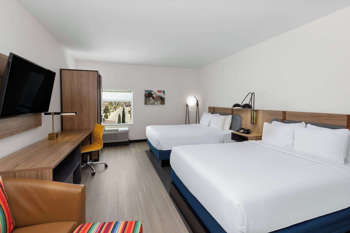 Room, 2 Queen Beds, Non Smoking | Desk, laptop workspace, bed sheets